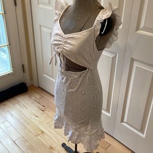 ASOS white cap sleeve eyelit design open midriff mini dress